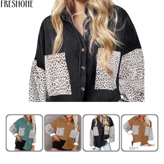 Freshone Camisa De Leopardo con solapa y estampado De Leopardo para mujer/combinar con todo