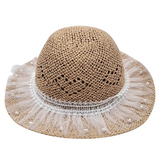 Sombrero de gasa de encaje de paja para niños, diseño de princesa, cubo de playa, protección solar, sombrero de bebé (4)