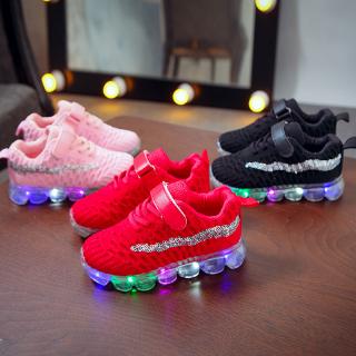 1-3-6 años de edad LED luces de los niños zapatos de los niños casual zapatos de deporte niñas de fondo suave luces zapatos de cristal zapatos brillan