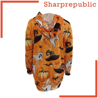 [SHARPREPUBLIC] Halloween mujer sudadera con capucha vestido Casual de manga larga sudadera larga Tops suelto ajuste jersey vestido