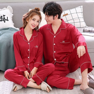 satén de gasa pareja pijamas primavera verano nuevo de manga larga de los hombres pijamas traje de seda de gran tamaño de las mujeres ropa de dormir (5)