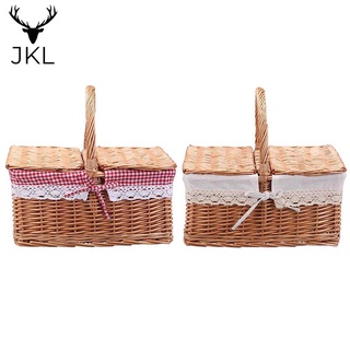 cesta de picnic estilo pastoral de tela cesta de almacenamiento para el hogar al aire libre-a