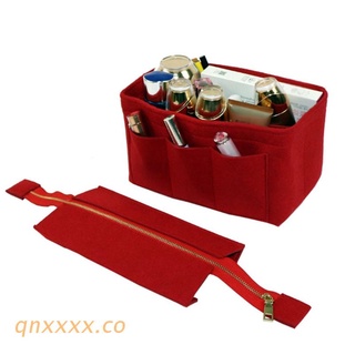 qnxxxx Felt Bag Purse Organizer Insert with Detachable Zipper Top Cover Multipurpose Handbag Tote Shaper Makeup Cosmetic Storage Travel Pouch