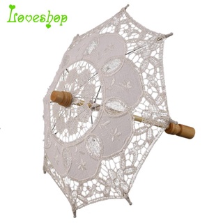 Mini paraguas de algodón Vintage de madera de 12 pulgadas para boda Beige)