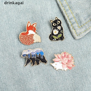 [Drinka] Forest Garden Enamel Pin Fox Cat Bear Hedgehog Brooch Bag Lapel Pin Animal Badge 471CO
