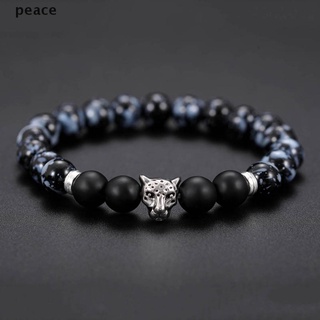 peace leopard head style excellent jewelry black matte agate energy stone bracelet .