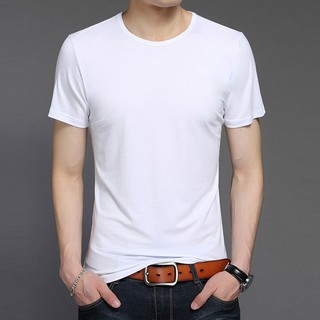 hombres color sólido negro blanco cuello redondo manga corta camiseta camiseta lengan pendek