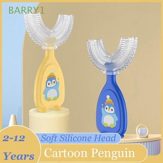 Barry1 2-12 años de edad niños cepillo de dientes de silicona lindo limpiador de dientes en forma de U bebé cepillo de dientes blanqueamiento diario 360 grados Manual de mano de grado alimenticio Material de cuidado Oral