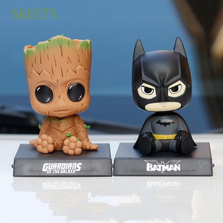 SKEETS Cartoon Shake Head Doll Decorations Toy Figures Car Ornament Action Captain America Spider Man Batman Phone Support Car Interior Accessories Anime Model