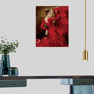 RICHM Paint By Numbers For Adults and Kids DIY Oil Painting Gift Kits Pre-Printed Canvas Art Home Decoration -Red Dancing Girl (3)