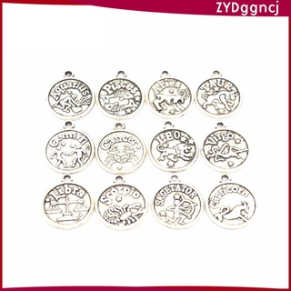 24Pcs Mixed HOROSCOPE 12 Zodiac SIGN Pendant Charms for Jewelry Making Craft