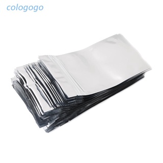 Colo 50 piezas 8.5x14cm plata papel de aluminio Mylar reclinable bolsa delantera transparente a prueba de fugas (1)