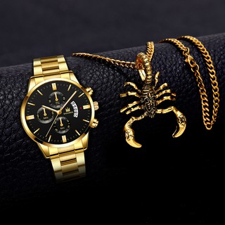 Reloj para hombre / Collar para hombre / Casual Lujo Correa de acero inoxidable Reloj de cuarzo / Moda de negocios Reloj de cuarzo con función de calendario de tres anillos