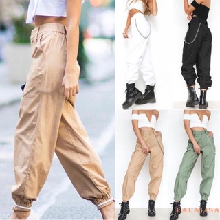 Ged moda mujeres cintura alta cadena Hip-Pop combate Cargo harén pantalones Leggings pantalones (1)