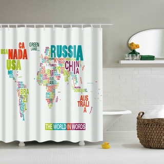 Cartoon World Map patrón Cortina de ducha baño impresión única impermeable para decoración de baño mapa del mundo Cortina de bano 180x180cm (9)