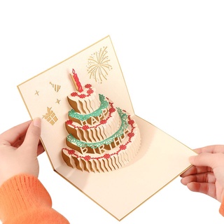 VICENORY Tarjeta De Mensaje De Cumpleaños Regalo Postal 3D Pop-up Felicitación Invitaciones Tarjetas Feliz Pastel Agradecimiento 3D Tridimensional (7)