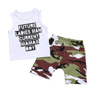dialand _Infant Baby Boy Kid letra impreso chaleco Tops+camuflaje pantalones cortos conjunto