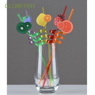 GLOWITHH 1/5pcs Fun Fruit Reusable Straws Temporaty Straw Cartoon Pattern Straws-Plastic Kids Drinking Decor Colorful Different Design Party Supplies Fruit Theme