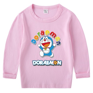 Niños De Algodón Camiseta De Cuello Redondo Fondo De Manga Larga Parte Superior De Camisa Doraemon