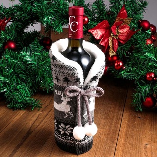 Alisondz lindo decoración de navidad bola de felpa adorno de navidad botella de vino cubierta fiesta año nuevo de punto creativo cena Santa Claus decoración de mesa/Multicolor (8)