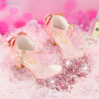 Cuatro temporadas solo zapatos niña princesa zapatos niña cristal tacones altos suela suave Baotou transpirable niños s zapatos de las mujeres (1)
