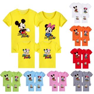 95 algodón 5 Spandex dibujos animados patrón Mickey y Minnie impresión camiseta familia conjunto/pareja conjunto de mangas cortas amarillo camisetas