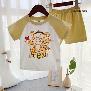 Nice_T-Shirt Set de impresión de dibujos animados de manga corta de algodón cuello redondo traje deportivo para niños (3)