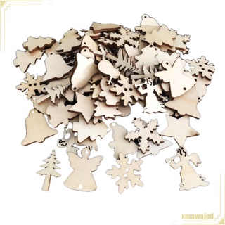 50pcs etiquetas de madera mixtas formas de navidad adornos en blanco