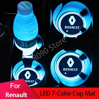 2pcs 68mm 7 colores atmósfera LED luz brillante tapa de agua alfombrilla almohadilla luminosa USB carga posavasos de agua titular para Renault Clio Megane Scenic Duster (1)