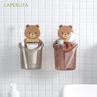 LAPERUTA Bathroom Toothbrush Holder Wall-Mounted Cup Organizer Toothpaste Rack Cute Suction Cup Free Punch Bear Shaped Storage Box Home Razor Stand