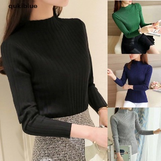 Qukiblue Women Knitted Sweater Half Turtleneck Jumper Tops Solid Color Slim Pullover Knit CO
