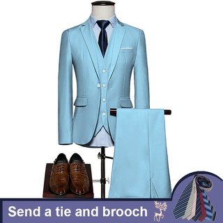 3 piezas traje de los hombres traje de novio vestido de novia groomsman traje de negocios casual ropa de negocios (coat + pantalones + chaleco + lazo)