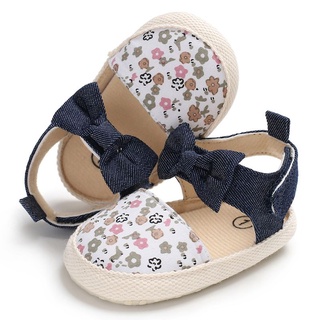 gaea* Lovely Flower Print Bow Canvas Baby Shoes Summer Soft Sole First Walkers Party Princess Girl Shoe (6)