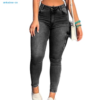 ankaina Skin-Touch Mujeres Jeans Cintura Alta Skinny Denim Pantalones Cómodos Streetwear