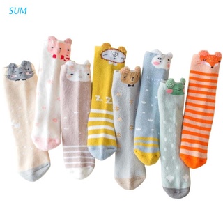 sum 3 pares de calcetines altos de rodilla de bebé de dibujos animados de animales de impresión gruesa toalla calentadores de piernas