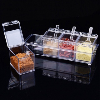 Organizador de cocina cajas de almacenamiento especias condimento tarro transparente botella de azúcar accesorios de cocina