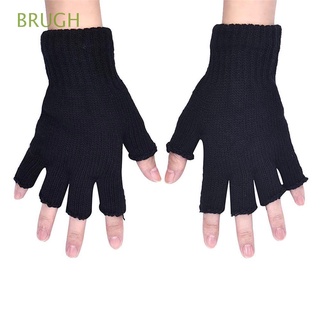 brugh guantes sin dedos al aire libre calentador de punto guantes de medio dedo guantes para hombres moda elástico negro suave espesar manoplas/multicolor