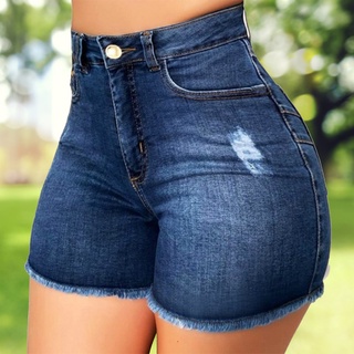 verano de las mujeres pantalones cortos de cintura alta ripped agujero bolsillos delgados pantalones cortos de mezclilla pantalones calientes para el trabajo (2)