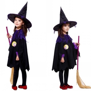Disfraz de Halloween cosplay disfraz cos Halloween ropa de los niños de las niñas pequeña bruja rendimiento capa túnica bruja mago padre-hijo conjunto de rendimiento