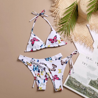 tsl mujeres mariposa impresión cintura alta dos piezas bikini traje de baño traje de baño ropa de playa