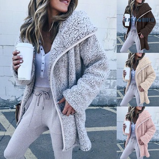Nuevo invierno sólido solapa de lana larga media longitud abrigo Outwear