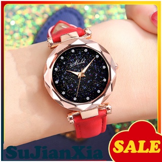 <Sujianxia> reloj de pulsera de cuarzo con pedrería de diamantes de imitación con esfera redonda y cielo estrellado para dama