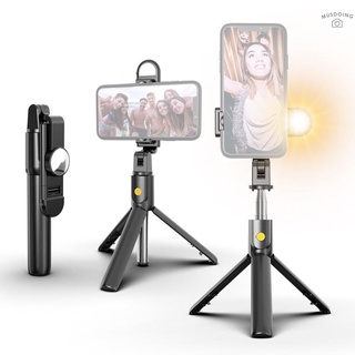 K10s multifuncional portátil 3 en 1 5 secciones extensible plegable inalámbrico BT trípode Selfie palo con luz de relleno de belleza espejo autorretrato 10m Control remoto para teléfonos inteligentes pulgadas