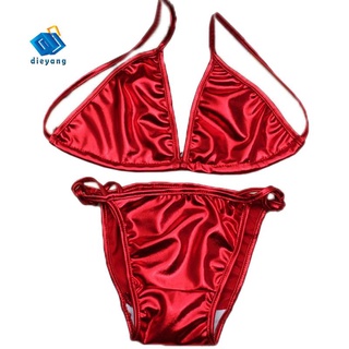 mujer y shiny babydoll lencería sujetador + tanga beachwear rojo (1)