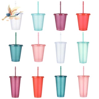 clysmable 1 taza de paja portátil personalizada flash polvo beber taza reutilizable vajilla de plástico al aire libre brillante botella de agua con pajitas/multicolor