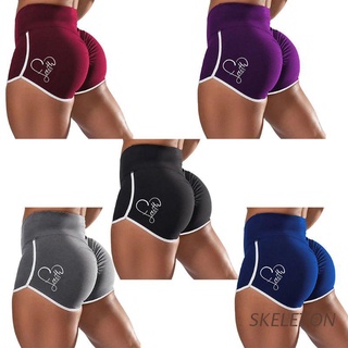 SKELETON Women Faith Heart Print Sport Shorts High Waist Ruched Butt Lifting Yoga Pants