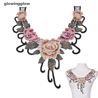glwg 1pc bordado floral encaje escote cuello cuello recorte ropa costura parche b glow