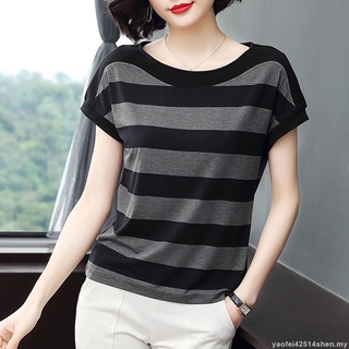 2021 algodón de manga larga t-shirt mujer suelta raya camisa (7)