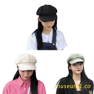 seum - sombrero octagonal de algodón para mujer, color sólido, sombrero de noticiero (negro/verde/beige)