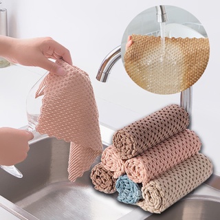 delapuente paño de limpieza engrosado de microfibra toalla de plato trapos de cocina durable anti-grasa absorción de agua trapo limpiador/multicolor (6)